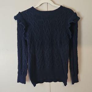 Crown & Ivy Midnight Blue Ruffle Sweater